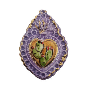 Ceramica di Caltagirone Ciondolo Cuore Sacro D'Oro 40x57mm (CTFR-094)