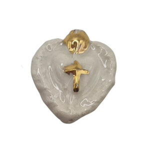 Ceramica di Caltagirone Cuore Sacro Foglia D'Oro Bianco 32x40mm (CTFR-097-BN)