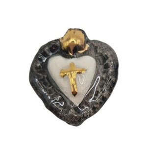 Ceramica di Caltagirone Cuore Sacro Foglia D'Oro Nero 32x40mm (CTFR-097-NR)