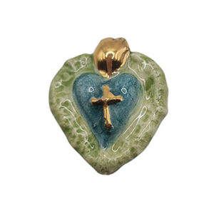 Ceramica di Caltagirone Cuore Sacro Foglia D'Oro Verde 32x40mm (CTFR-097-VD)