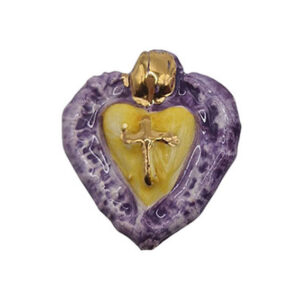 Ceramica di Caltagirone Cuore Sacro Foglia D'Oro Viola 32x40mm (CTFR-097-VL)