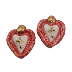 Ceramica di Caltagirone Cuore Sacro Rosso con Croce Oro 30x35mm (CTCR-096-RS)