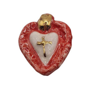 Ceramica di Caltagirone Cuore Sacro Rosso Foglia D'Oro 32x40mm (CTCR-097-RS)