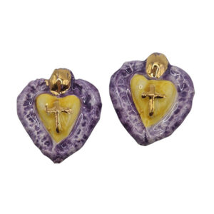 Ceramica di Caltagirone Cuore Sacro Viola con Croce Oro 30x35mm (CTCR-096-VL)