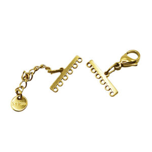 Chiusure in Acciaio a Barre con Moschettone e Allunghino 6 fili Oro 15x16mm (CHAC0151)
