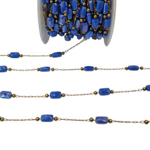 Catena Gioiello tipo Rosario in Acciaio su base Oro con Pietre in Vetro Azzurra 4x7mm (CTACRS082)