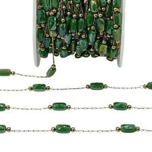 Catena Gioiello tipo Rosario in Acciaio su base Oro con Pietre in Vetro Verde 4x7mm (CTACRS081)