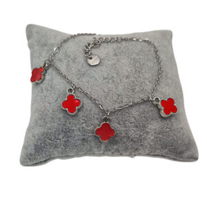 Bracciali in Acciaio Con Ciondoli a forma di Fiore Rosso (BRAC031)