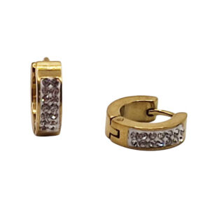 Orecchini in Acciaio Tondi Modello Piatto Oro con Zirconi 5X14mm (ORAC019-O)