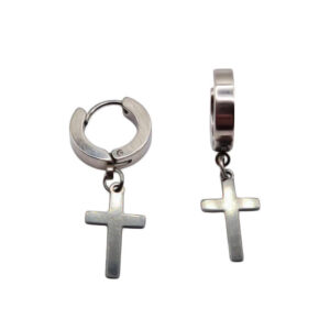 Orecchini in Acciaio Tondi Modello Piatto Silver con Pendente a Coce 3X12mm (ORAC017-S)