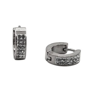 Orecchini in Acciaio Tondi Modello Piatto Silver con Zirconi 5X14mm (ORAC019-S)