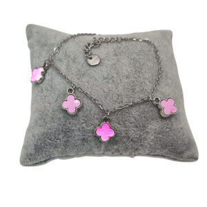 Bracciali in Acciaio Con Ciondoli a forma di Fiore Rosa (BRAC040)