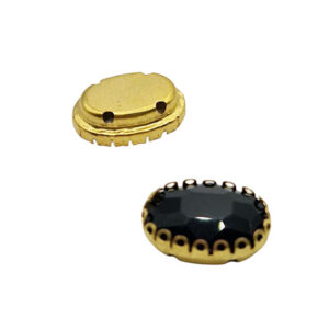Castoni in Acciaio Con Pietre in Vetro Ovali Con foro Passante Nero 10x15mm (CSTAC020-NR)