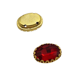 Castoni in Acciaio Con Pietre in Vetro Ovali Con foro Passante Rosso 10x15mm (CSTAC020-RS)