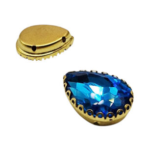 Castoni in Acciaio Con Pietre in Vetro Tipo Goccia Con foro Passante Azzurro 12x14mm (CSTAC019-AZ)