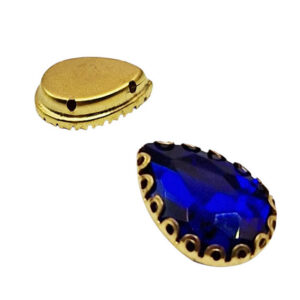 Castoni in Acciaio Con Pietre in Vetro Tipo Goccia Con foro Passante Blu 12x14mm (CSTAC019-BL)