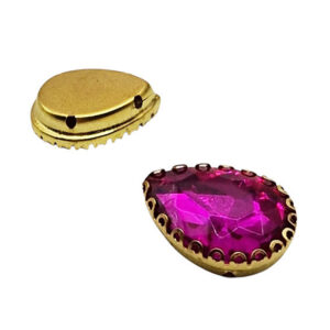 Castoni in Acciaio Con Pietre in Vetro Tipo Goccia Con foro Passante Fucsia 12x14mm (CSTAC019-FC)