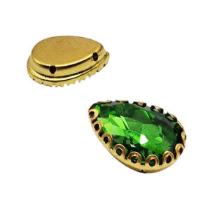 Castoni in Acciaio Con Pietre in Vetro Tipo Goccia Con foro Passante Peridot 12x14mm (CSTAC019-PR)