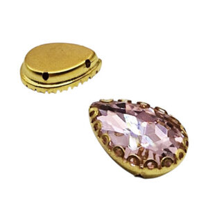 Castoni in Acciaio Con Pietre in Vetro Tipo Goccia Con foro Passante Rosa 12x14mm (CSTAC019-RO)