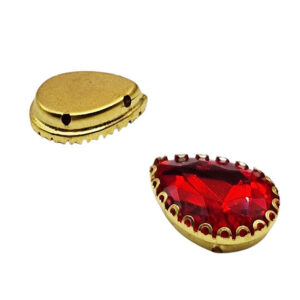 Castoni in Acciaio Con Pietre in Vetro Tipo Goccia Con foro Passante Rosso 12x14mm (CSTAC019-RS)