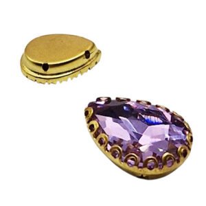 Castoni in Acciaio Con Pietre in Vetro Tipo Goccia Con foro Passante Viola 12x14mm (CSTAC019-VL)