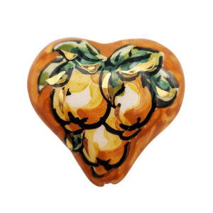 Ceramica di Caltagirone Cuore Sfondo Arancio con Limoni 45x45mm (CT23CR-103)