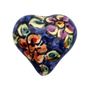Ceramica di Caltagirone Cuore Sfondo Blu con Fiori 45x45mm (CT23CR-094)