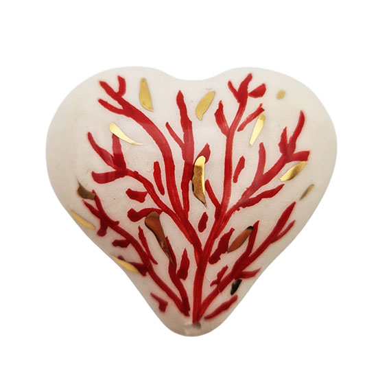 Ceramica di Caltagirone Cuore Sfondo Rametto di Corallo 45x45mm (CT23CR-095)