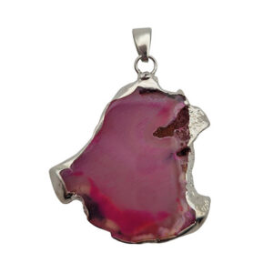 Ciondoli Fette di Agata con Bordo in Ottone su base Argento Colore sul Fucsia 35x36mm (060)