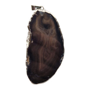 Ciondoli Fette di Agata con Bordo in Ottone su base Argento Colore Nero 30x60mm (005)