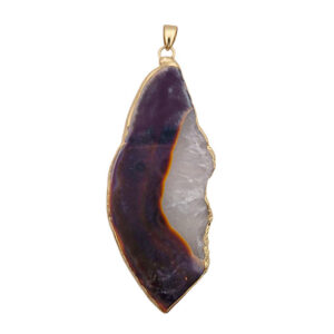 Ciondoli Fette di Agata con Bordo in Ottone su base Oro Colore Ambra Scuro e Bianco  30x70mm (004)
