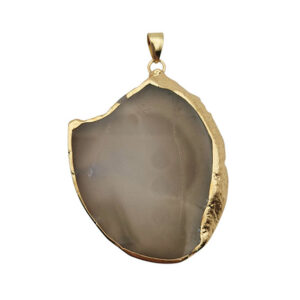 Ciondoli Fette di Agata con Bordo in Ottone su base Oro Colore Grigio Fumo 40x50mm (002)