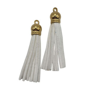 Tassel in Alcantare Bianco 60mm con Finali in Oro (NPAL002-BN)