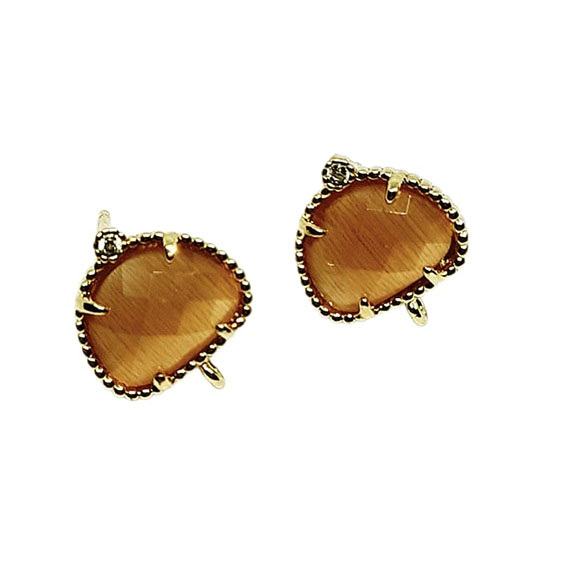 Perni in Ottone con Pietre Occhi di Gatto Ambra con Zircone 9x12mm (MNOT036-AM)
