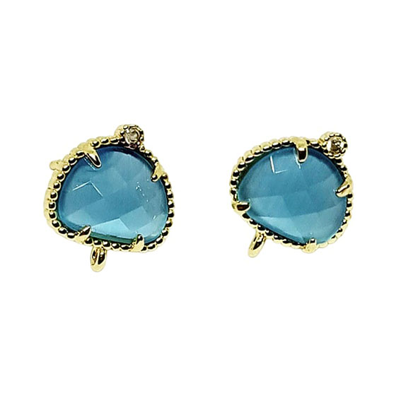 Perni in Ottone con Pietre Occhi di Gatto Azzurro con Zircone 9x12mm (MNOT036-AZ)
