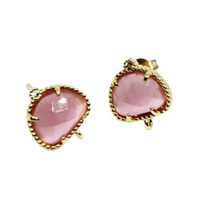 Perni in Ottone con Pietre Occhi di Gatto Rosa con Zircone 9x12mm (MNOT036-RS)