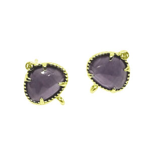 Perni in Ottone con Pietre Occhi di Gatto Viola con Zircone 9x12mm (MNOT036-VL)