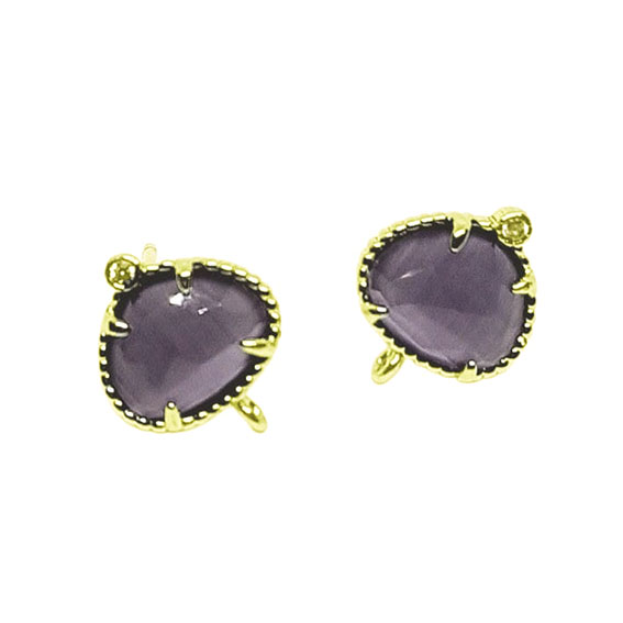 Perni in Ottone con Pietre Occhi di Gatto Viola con Zircone 9x12mm (MNOT036-VL)
