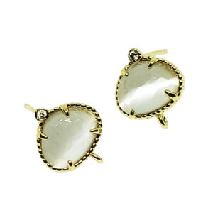 Perni in Ottone con Pietre Occhi di Gatto Bianco con Zircone 9x12mm (MNOT036-BN)