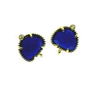 Perni in Ottone con Pietre Occhi di Gatto Blu con Zircone 9x12mm (MNOT036-BL)