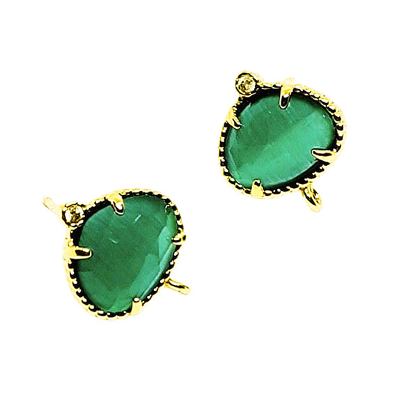 Perni in Ottone con Pietre Occhi di Gatto Verde con Zircone 9x12mm (MNOT036-VD)