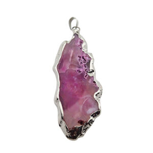 Ciondoli Fette di Agata con Bordo in Ottone su base Argento Colore Fucsia 30x65mm (068)