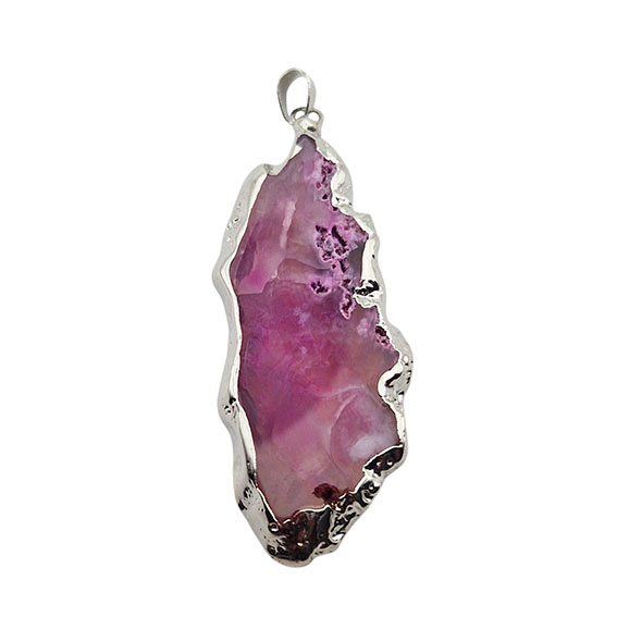 Ciondoli Fette di Agata con Bordo in Ottone su base Argento Colore Fucsia 30x65mm (068)