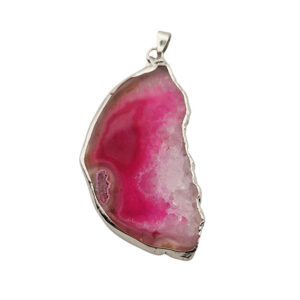 Ciondoli Fette di Agata con Bordo in Ottone su base Argento Colore Fucsia 35x58mm (064)