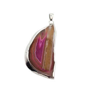 Ciondoli Fette di Agata con Bordo in Ottone su base Argento Colore Lime e Fucsia 30x55mm (069)