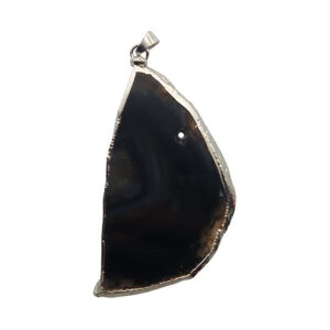 Ciondoli Fette di Agata con Bordo in Ottone su base Argento Colore Nero 38x65mm (070)