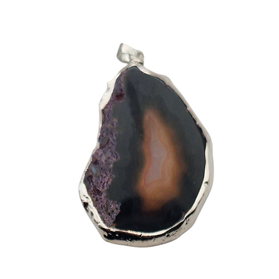 Ciondoli Fette di Agata con Bordo in Ottone su base Argento Colore Nero 40x70mm (071)