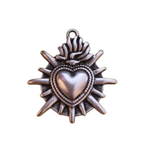 Ciondoli in Zama Cuore Sacro con Raggi Fiammeggianti 25x25mm (CNZM321-S)