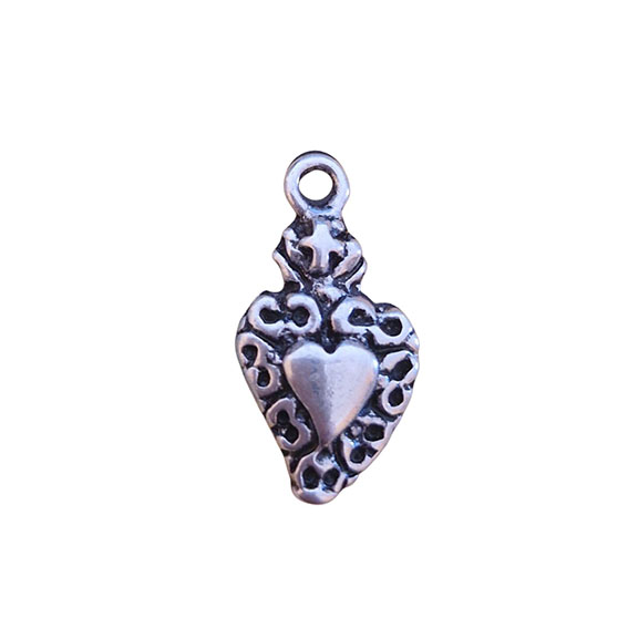 Ciondoli in Zama Cuore Sacro mini Silver con Merletto 10x20mm (CNZM320-S)