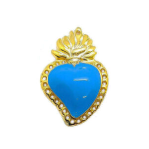 Distanziatori in Zama Cuore Sacro Smaltati Celeste Pieno 25x40mm (DSZM163-CP)